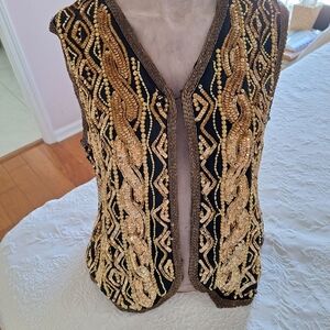 Silky Nites Gold and Black Beaded Vest
